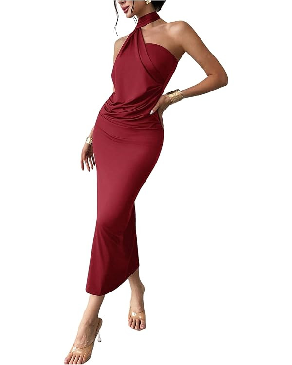 SOLY HUX Women's Sleeveless Bodycon Dress One Shoulder Backless Ruched Cocktail Party Evening Lon... | Amazon (US)