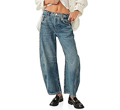 PLNOTME Women's Baggy Boyfriend Jeans Vintage Wide Leg Mid Rise Barrel Denim Ankle Pants | Amazon (US)