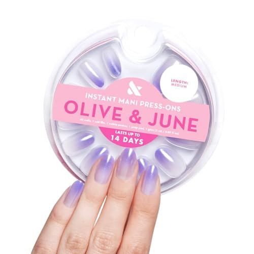 Olive & June Instant Mani Press-On Nails | (Glue) Medium, Oval 42 Fake Nails 21 Sizes | Non-Toxic, Long-Lasting Recycled Materials Realistic | Salon-Quality at Home | Purple Chrome Gradient | Amazon (US)