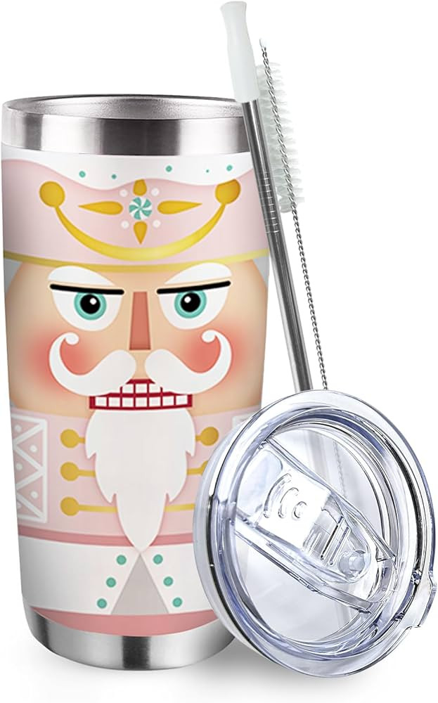 Pink Christmas Nutcracker Tumbler with Lid and Straw, Xmas Nutcracker King Stainless Steel Travel... | Amazon (US)