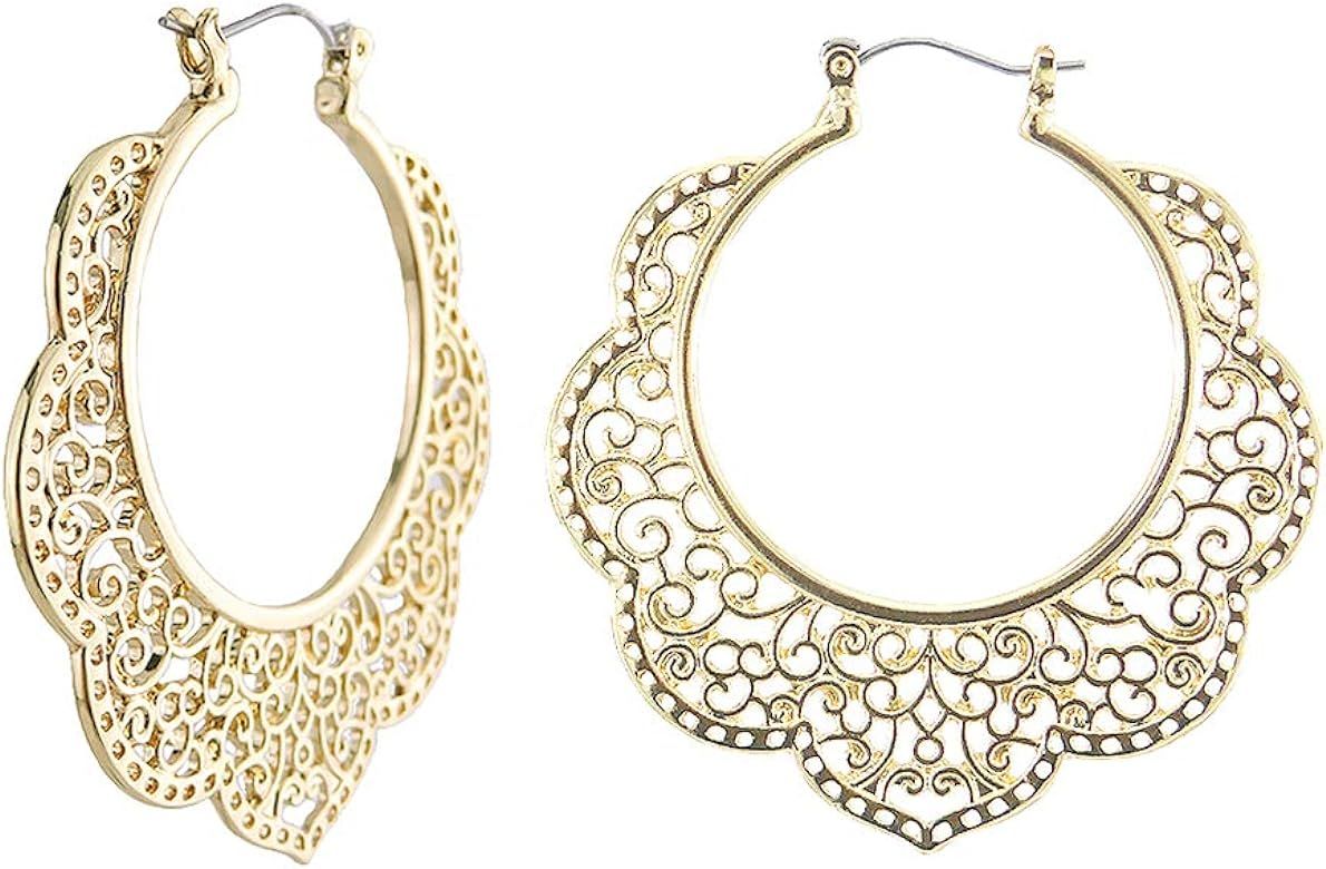 Bohemian Boho Filigree Hoop Earrings for Women – Intricate & Delicate Cutout Design Details –... | Amazon (US)