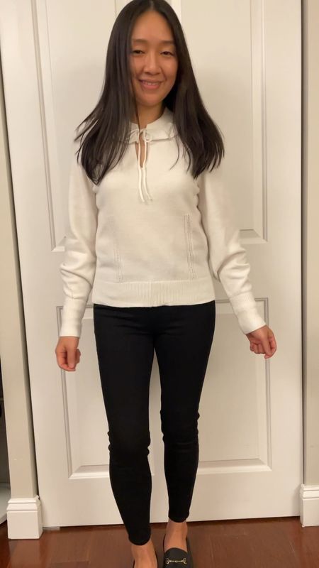 Adorable light sweater ($28) with a sweet feminine collar. $25 stretchy skinny jeans in 0 short. #WalmartPartner #WalmartFashion @walmartfashion

#LTKworkwear #LTKunder50 #LTKSeasonal