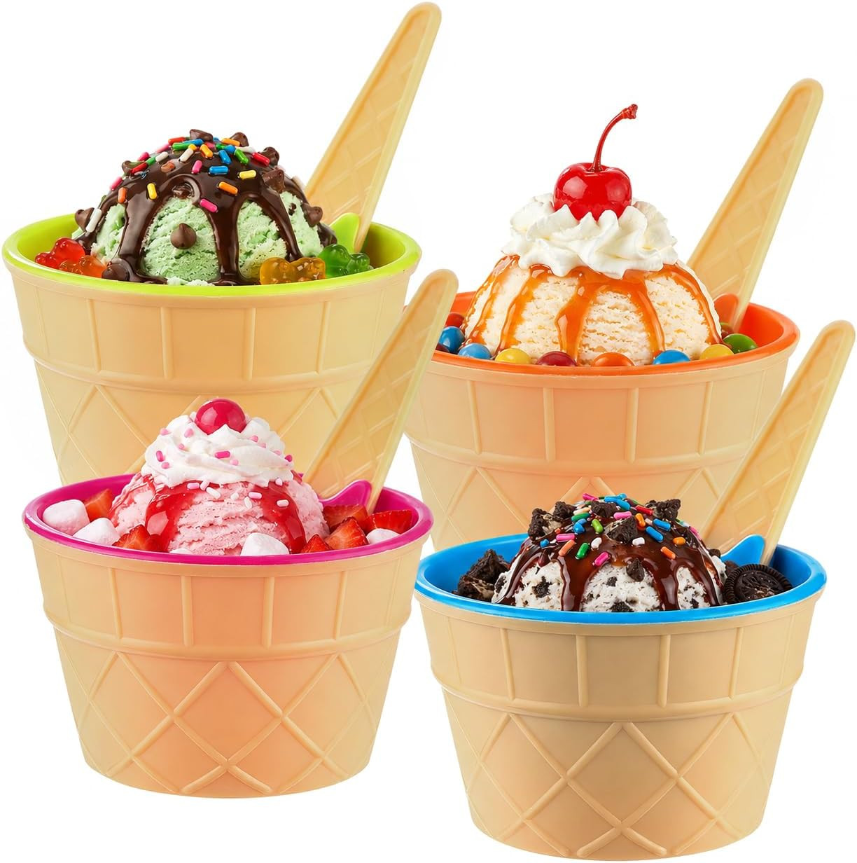 4 Pack Ice Cream Bowls and Spoons Set Plastic Cups Party Favor Kids Gift | Amazon (US)