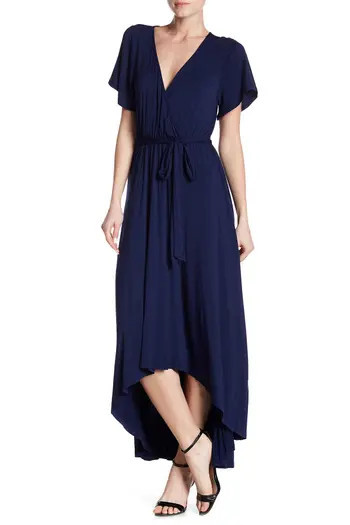 WEST K Flutter Sleeve High/Low Wrap Dress in Navy at Nordstrom Rack, Size Large | Nordstrom Rack