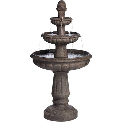 John Timberland Italian Style 3 Tier Outdoor Floor Water Fountain with Light LED 43" High Gray Faux Stone Garden Patio Backyard | Target