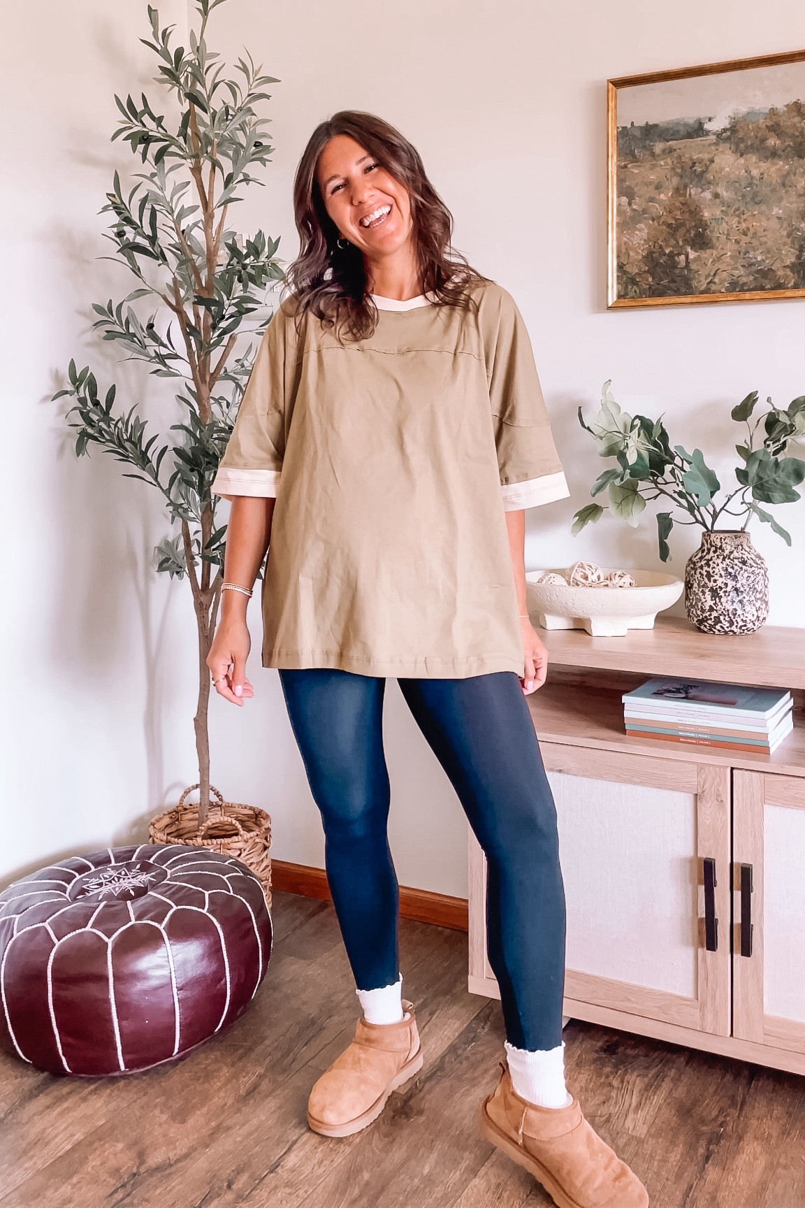 Perfect oversized tee. Sized up to a large for pregnancy so it would be long enough. Non maternity bump friendly fall outfit

Maternity leggings, small
Uggs fit tts 


#LTKStyleTip #LTKBump #LTKFindsUnder50