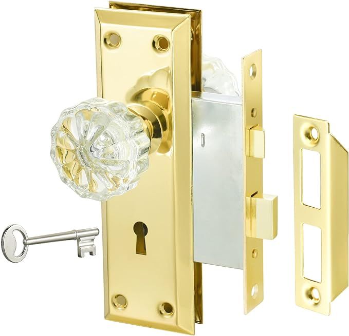 newliplace Gold Mortise Lock Set with Crystal Glass Knob, Antique Door Knobs with Lock and Key, F... | Amazon (US)
