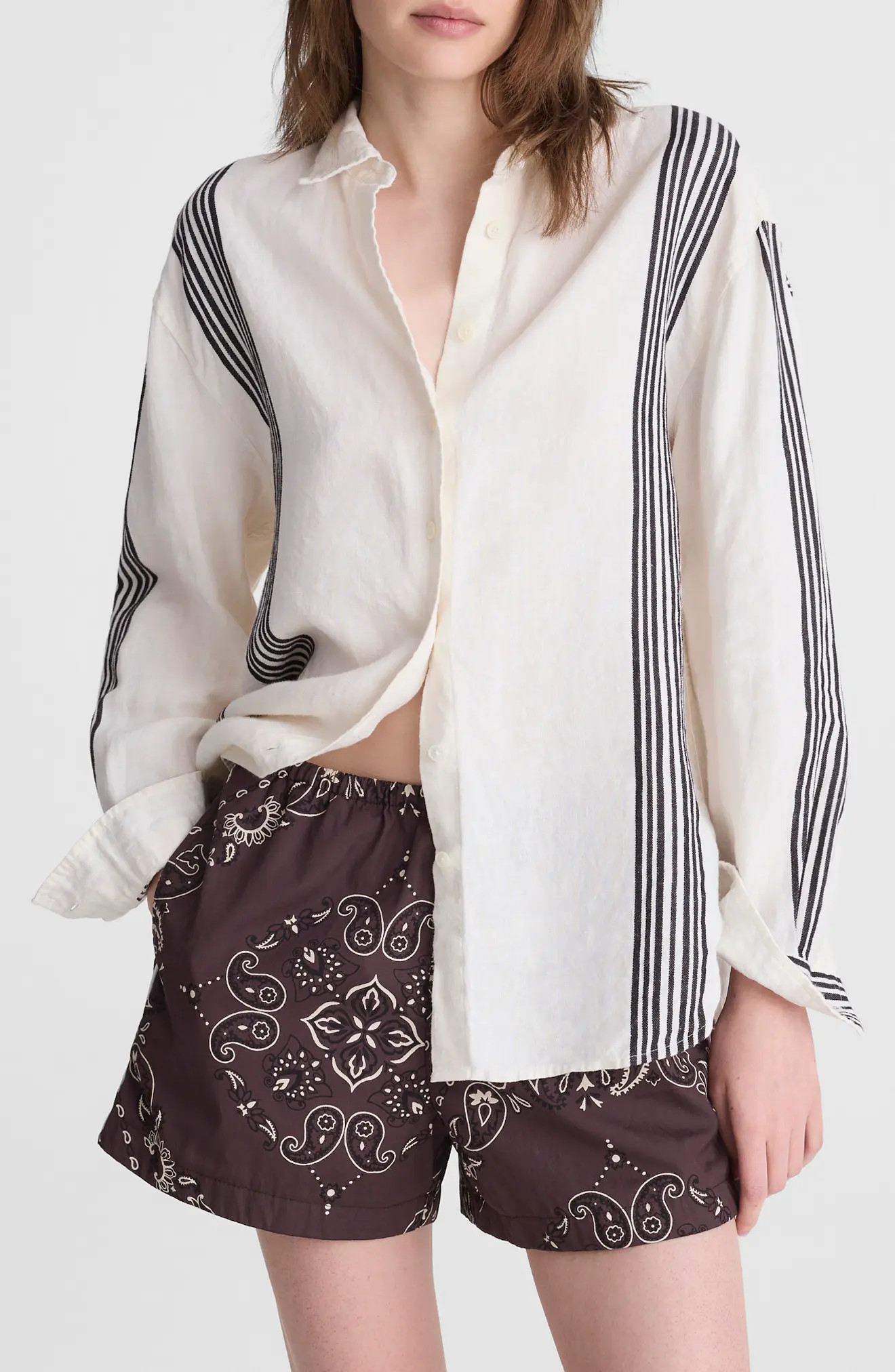 Madewell Vertical Stripe Linen Blend Button-Up Shirt in Bold Placement Strip at Nordstrom Rack, Size X-Large | Nordstrom Rack