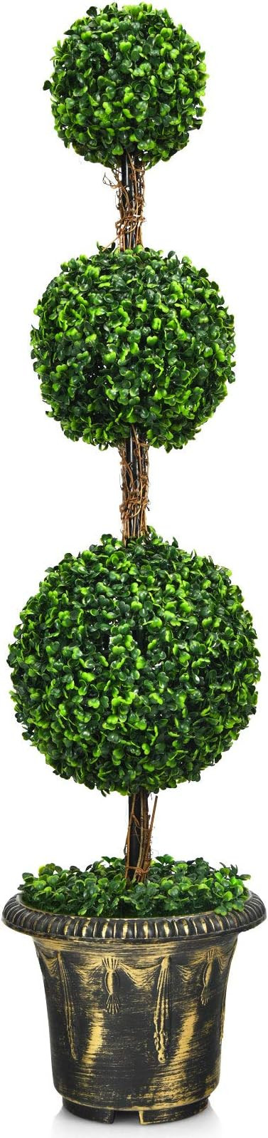 Goplus 4 Ft Artificial Boxwood Topiary Tree, Fake Greenery Plants Ball Tree, Leaves & Cement-Fill... | Amazon (US)