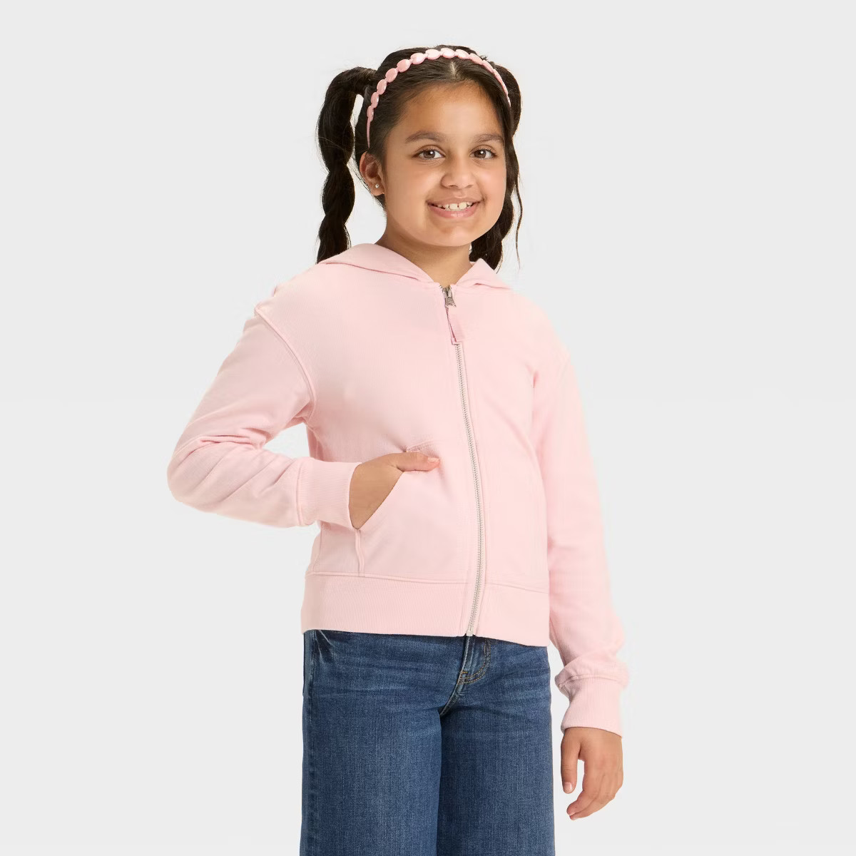 Girls' Hooded French Terry Zip-Up Sweatshirt - Cat & Jack™ | Target