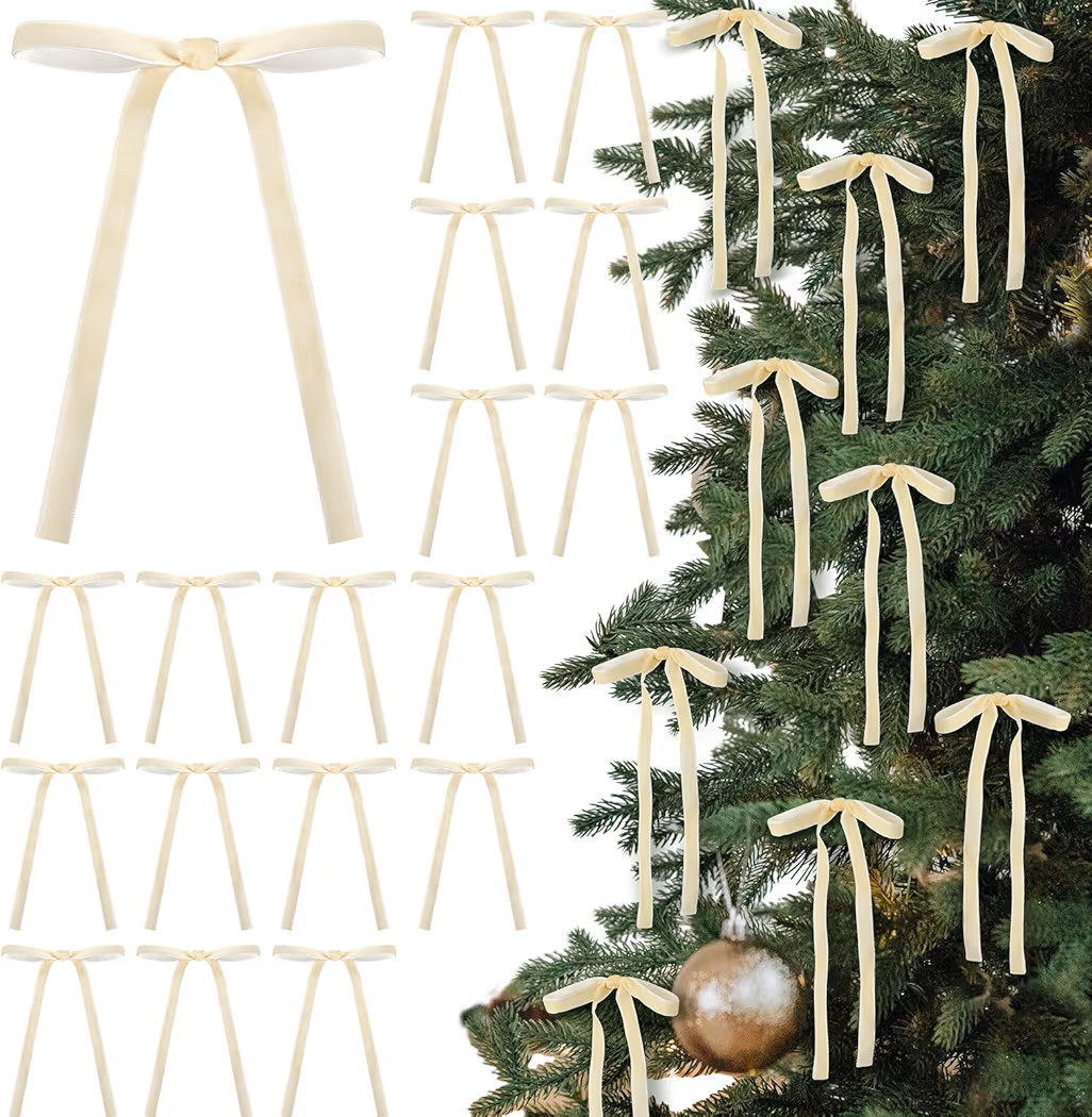 24 Pcs Velvet Bows Christmas Tree Ornaments Vintage Velvet Ribbon Bows for Tree Garland Wreath In... | Amazon (US)