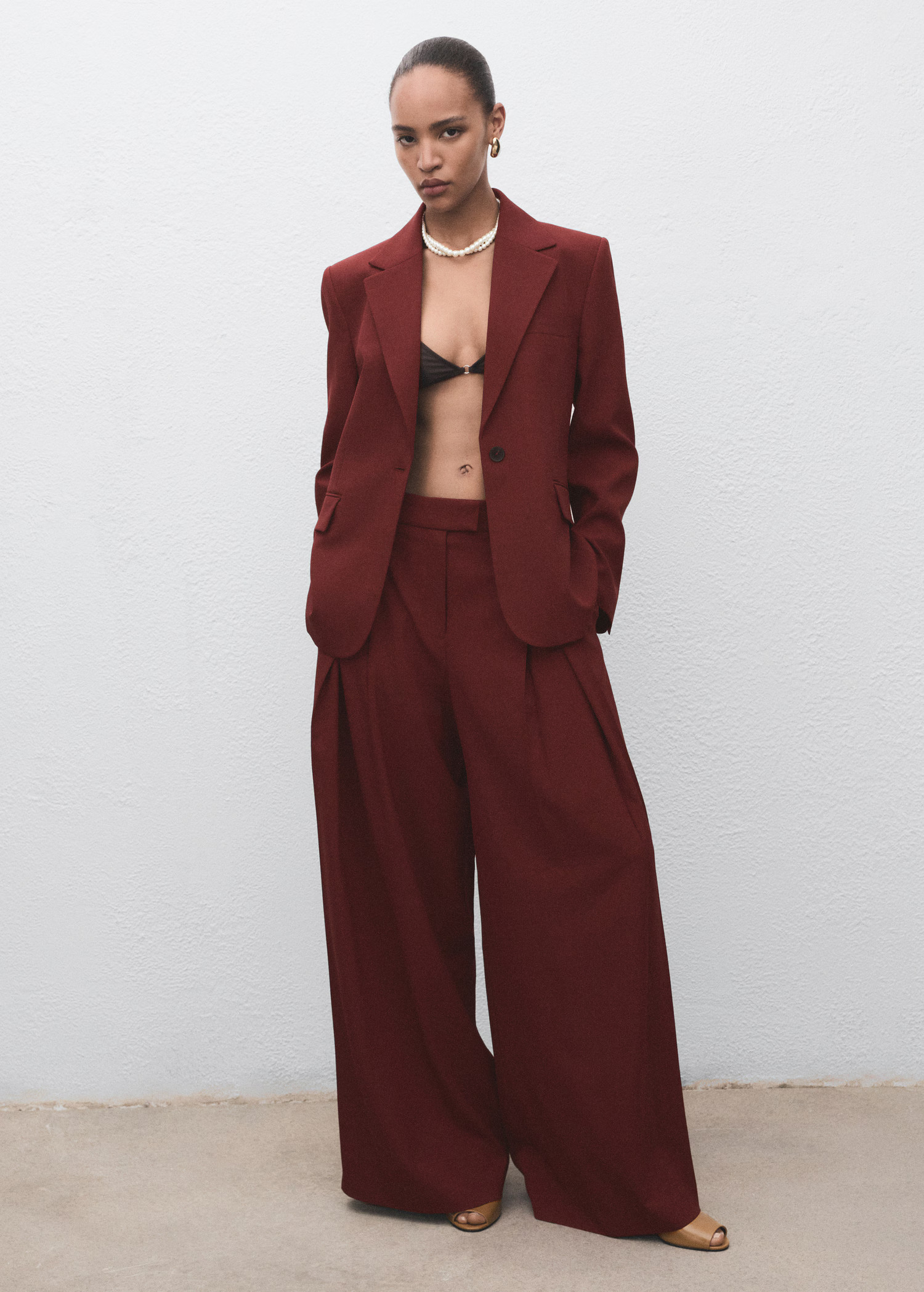 Wide-leg pleated suit pants - Women | MANGO USA | Mango (US/MX/AU)