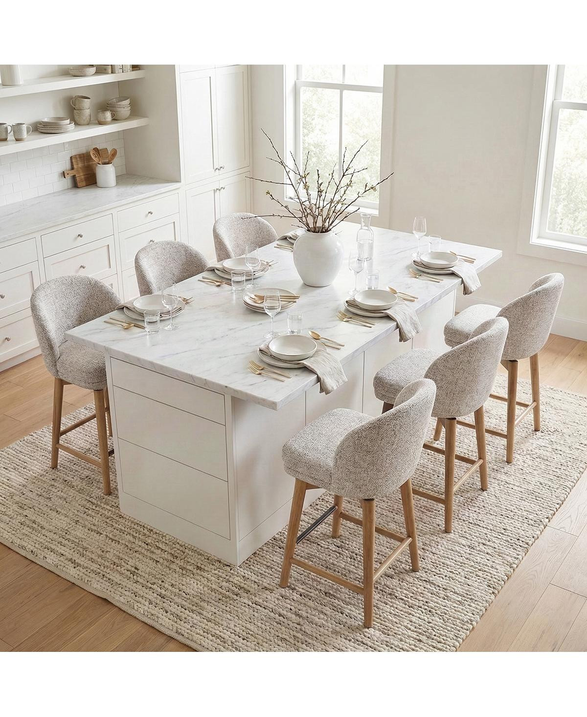 Maison Boucle Set of 6 Swivel Chenille Counter Height Stools, 25.5" Seat Height - Beige | Macy's