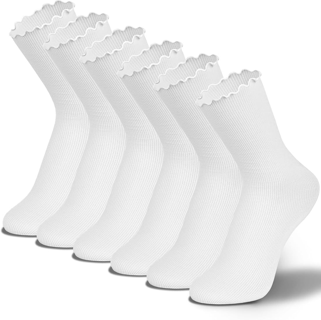 sevening Ruffled Ankle Socks For Women - 6Pairs Frilly Curn-Cuff Lettuce Edge Socks， Breathable... | Amazon (US)