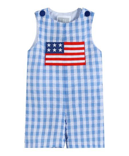 Light Blue Gingham American Flag Shortalls - Infant & Toddler | Zulily