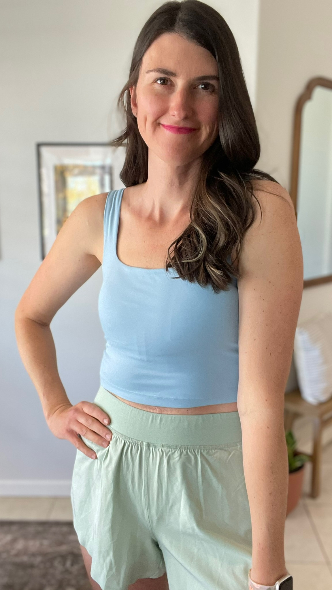 V neck and square padded neck sports bras with the most beautiful colors! Also love these athletic shorts. Wearing a medium in all. 

#LTKOver40 #LTKActive #LTKFindsUnder50