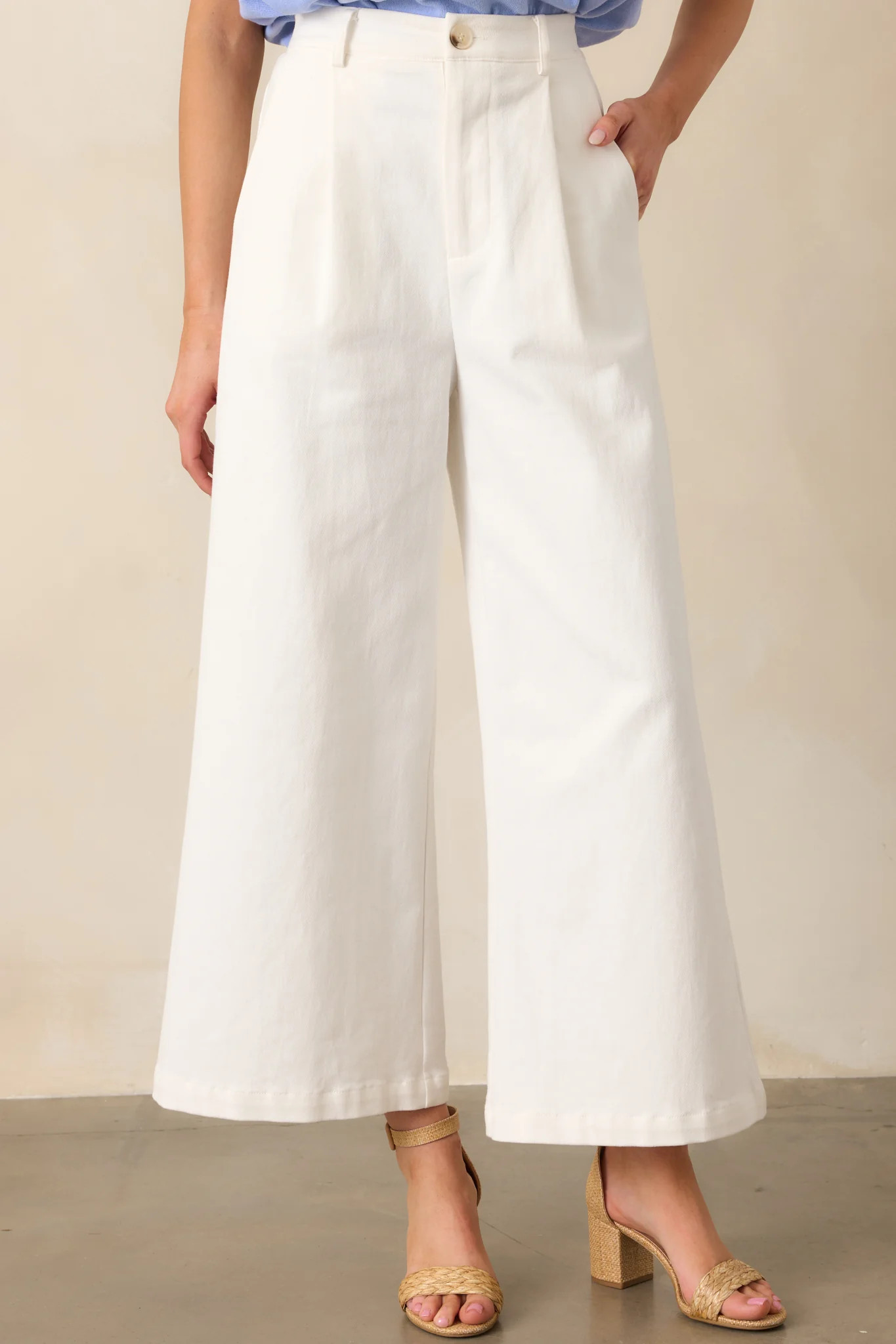 Call It Fate Ivory Wide Leg Cropped Jeans | Red Dress