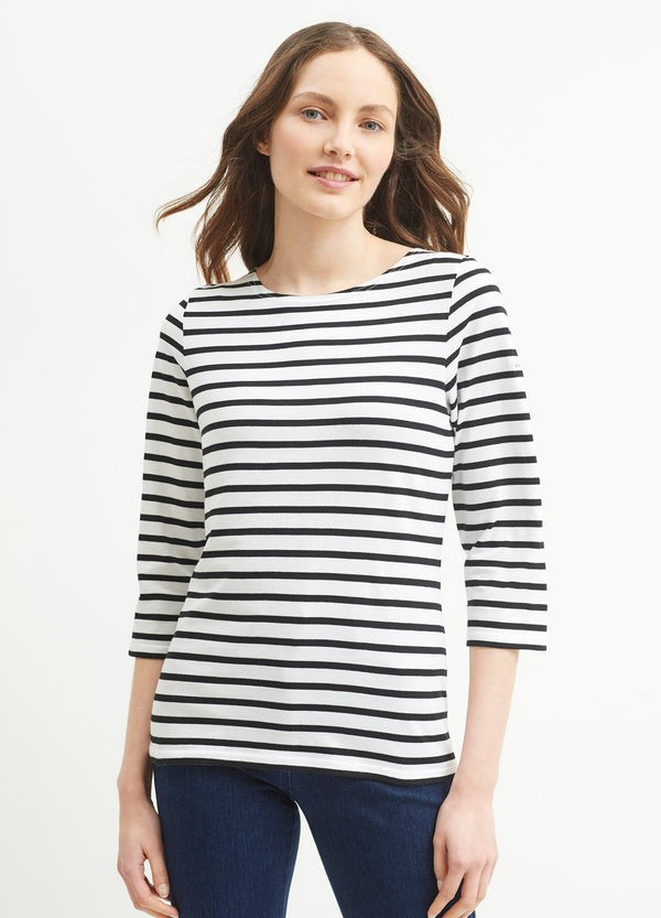 GALATHEE - Breton Striped Top with ¾ Sleeve | Soft Cotton | Women Fit (WHITE / BLACK) | Saint James USA