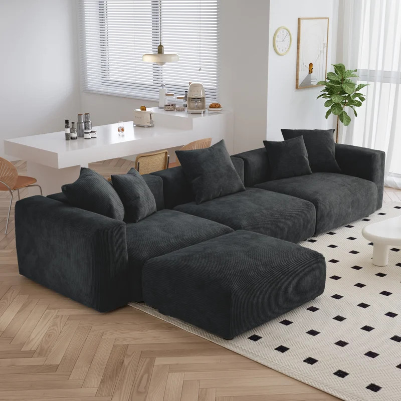 Nikodemos 4-Person Corduroy L-Shaped Sectional | Wayfair North America