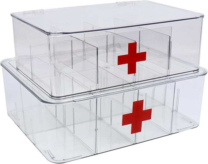 2 Pack First Aid Box, Acrylic Medicine Kit Case Organizer Empty, Divided Medicine Box First Aid S... | Amazon (US)