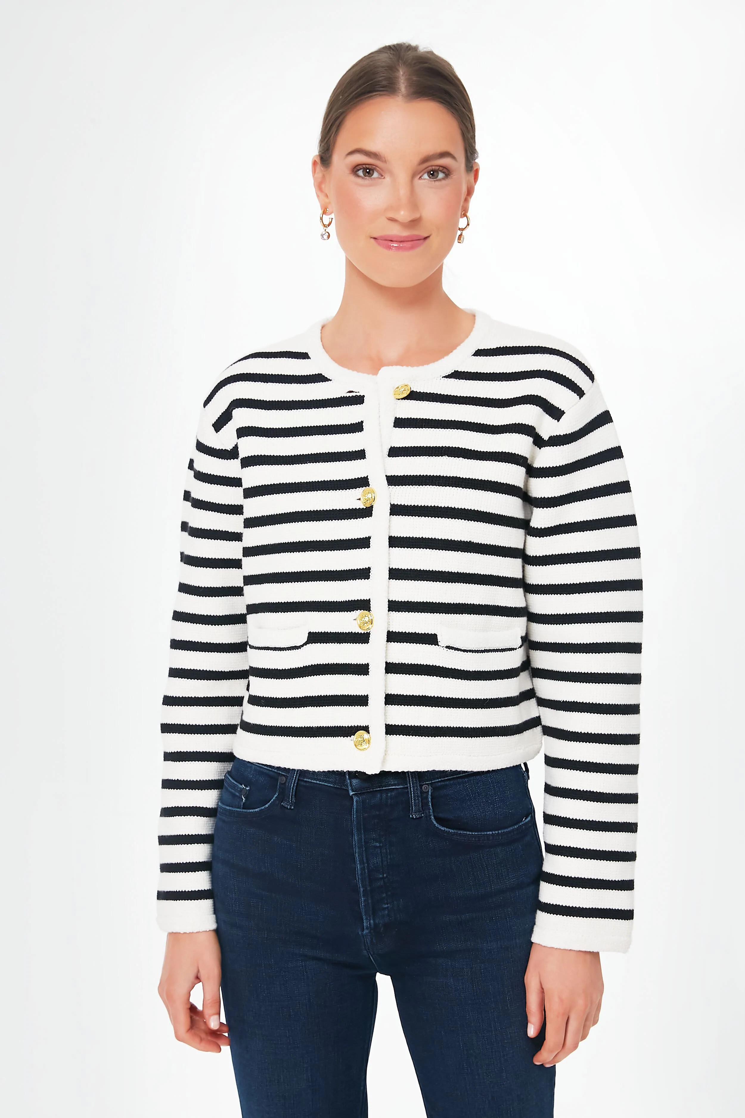 Black & Cream Stripe Annie Structured Cardigan | Tuckernuck (US)
