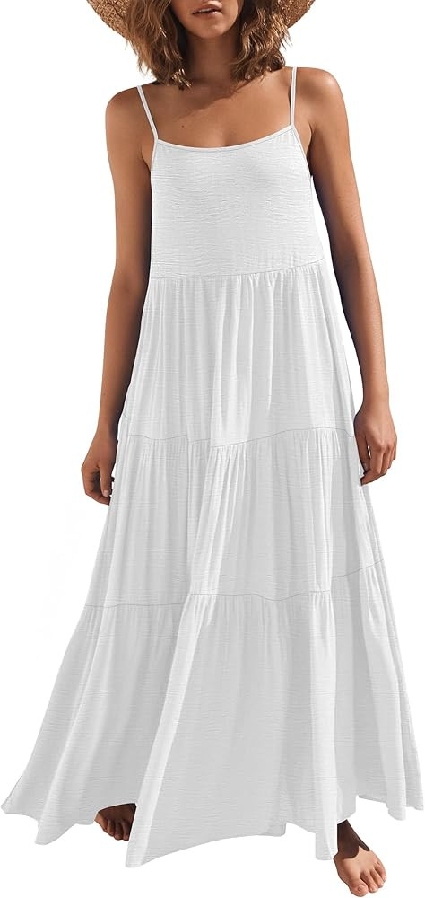 ANRABESS Womens Maxi Dress 2026 Summer Casual Sleeveless Spaghetti Strap Boho Sundress Flowy Tier... | Amazon (US)