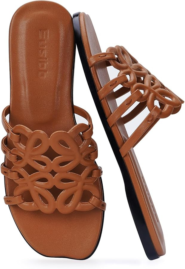 Flat Sandals for Women 2026 Luxury Open Toe Dressy Slip On Sandals Comfortable Slides for Summer | Amazon (US)