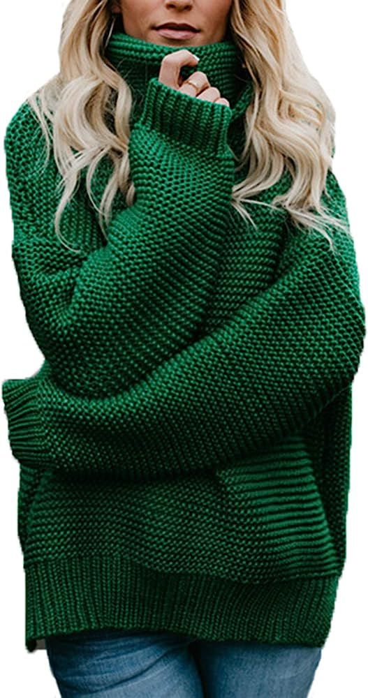HVEPUO Womens Chunky Knit Sweater Oversize Loose Long Sleeve Turtleneck Pullover Jumper Tops | Amazon (US)