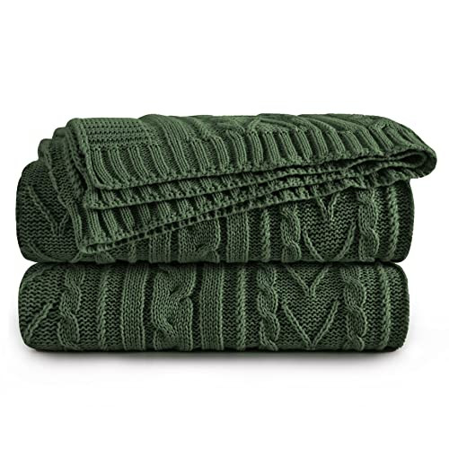 Aormenzy Green Cable Knit Throw Blankets for Couch Bed Sofa, Acrylic Knitted Blanket, Soft Cozy Throw Blanket, 50" x 60" | Amazon (US)