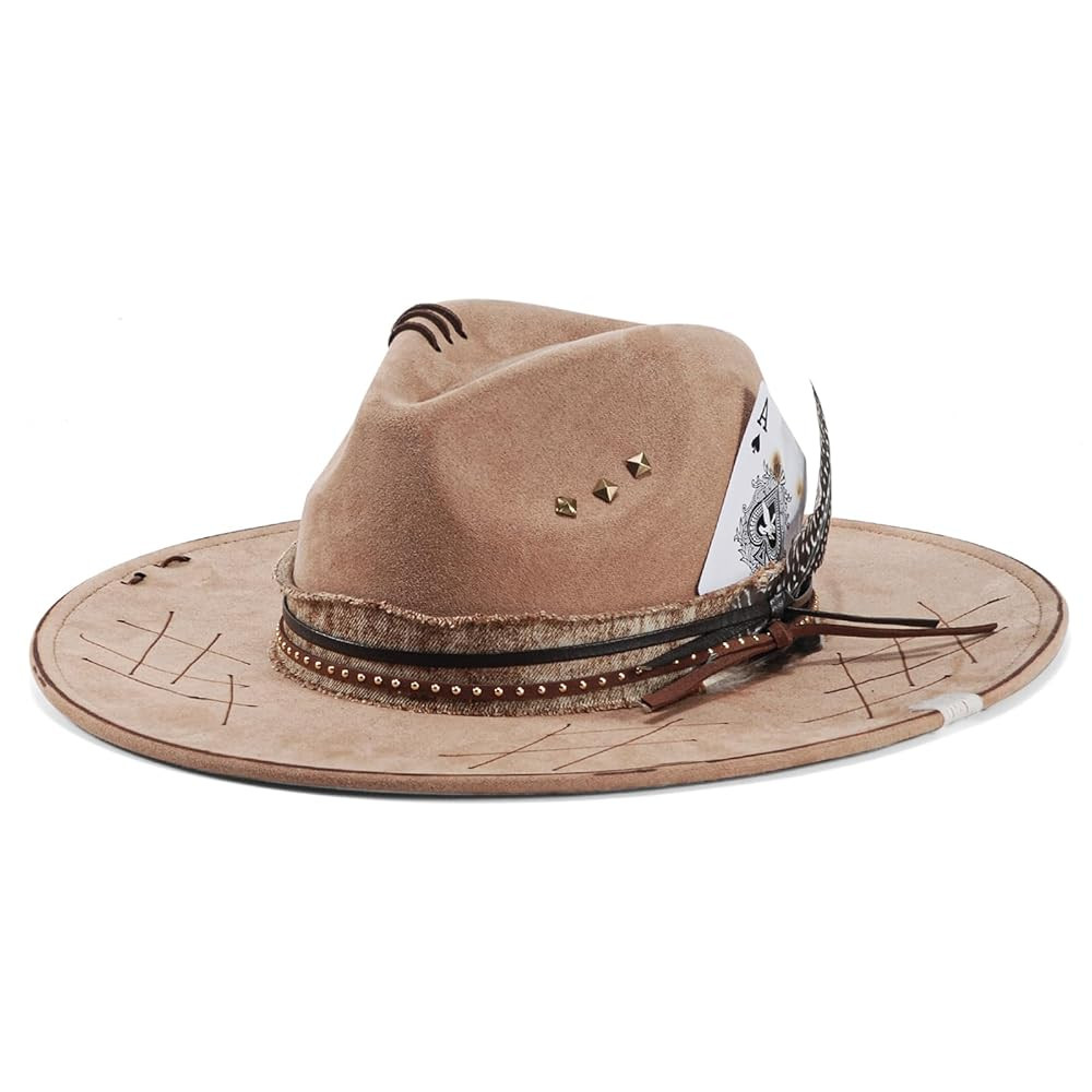 Wide Brim Fedora Hat Mens Women Felt Panama Hat Dress Up Hat | Amazon (US)