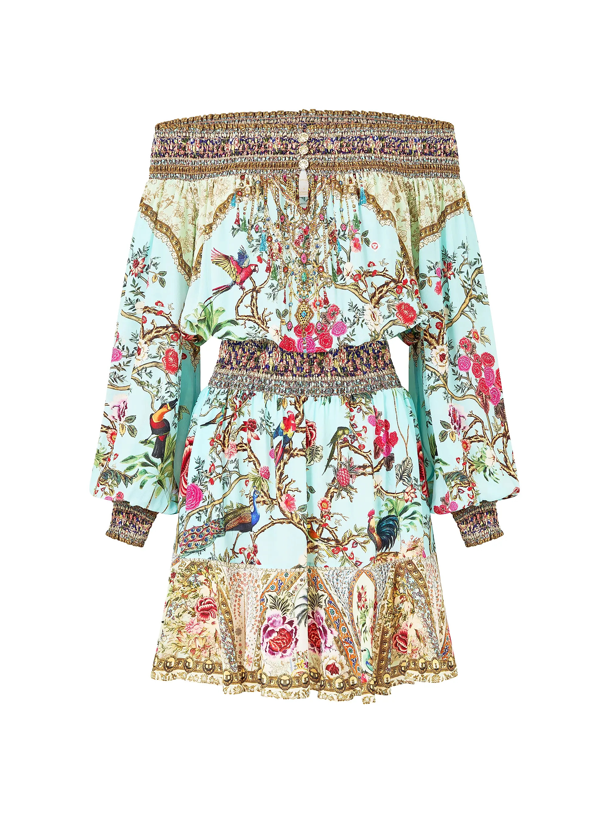 Camilla Sultans-Print Silk Off-the-Shoulder Minidress | Saks Fifth Avenue | Saks Fifth Avenue