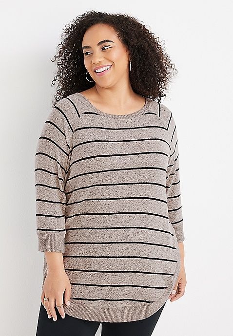 Plus Size Haven Striped Boat Neck Sweatshirt | Maurices