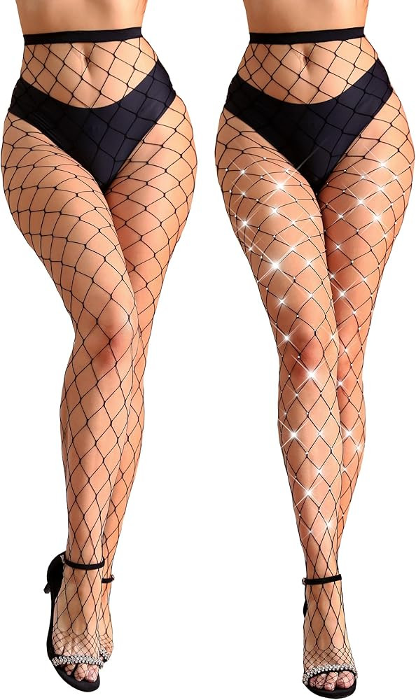 2 Pairs Fishnet Stockings for Women Fishnet Tights Sparkly Fishnets for Women | Amazon (US)