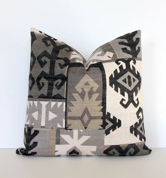 Southwestern Decorative Designer Pillow Cover 18 Accent Cushion modern Black Gray aztec kilim geomet | Etsy (US)