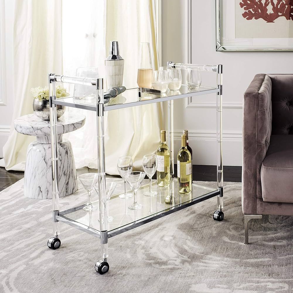 Safavieh Home Collection Duval Acrylic Trolley Bar Cart, Clear/Silver | Amazon (US)