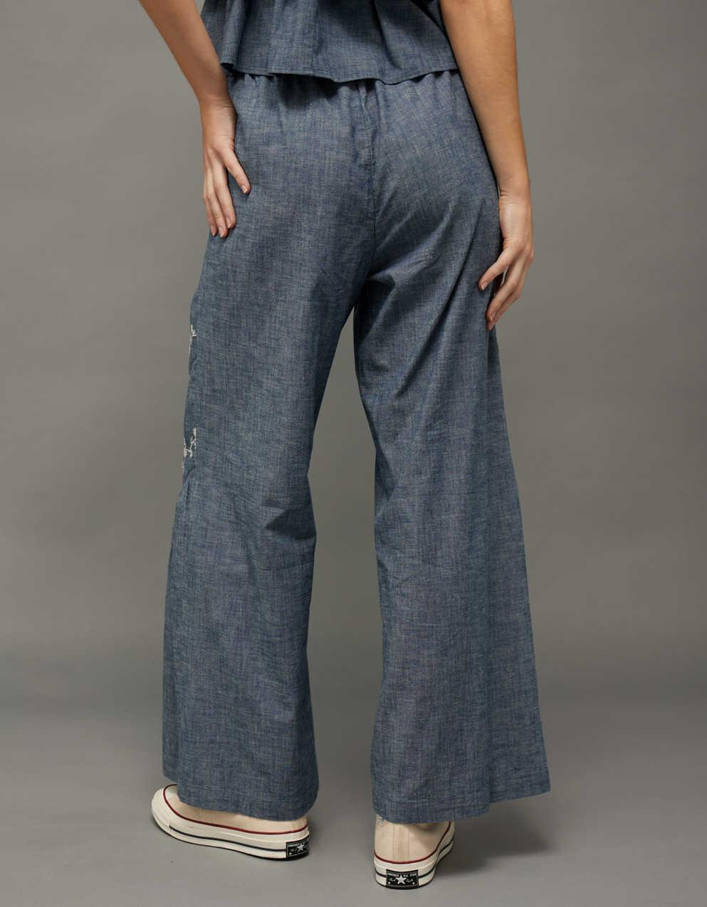 AE Stretch High-Waisted Embroidered Wide-Leg Pant | American Eagle UK