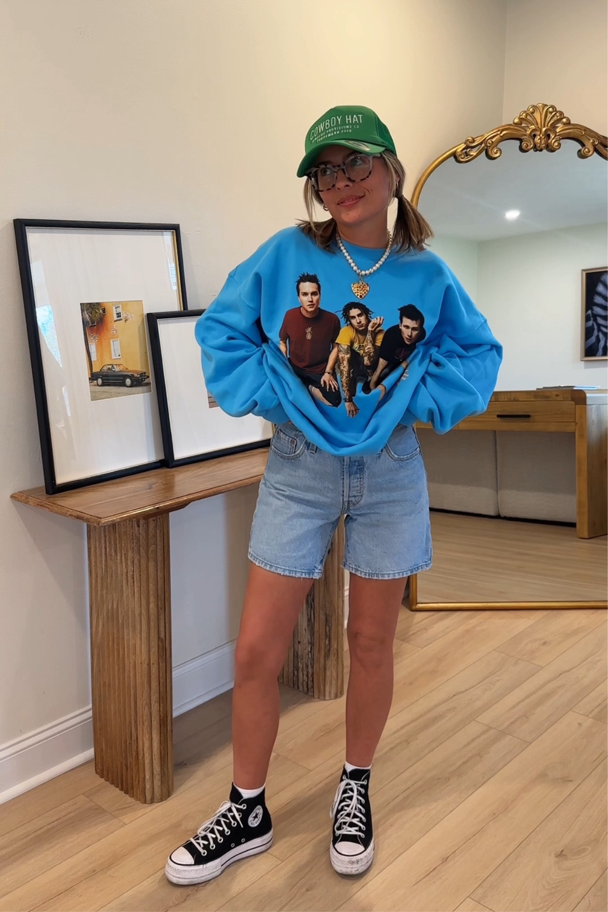 I’m wearing a large in the Blink182 sweatshirt (so soft omg) and I sized up to a 25 in the shorts! 

#LTKSeasonal #LTKfindsunder100 #LTKstyletip