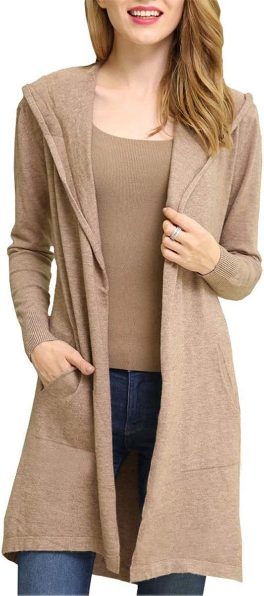B BIMOZI Women Hooded Cardigan Sweater Drape Open Front Asym with Pockets | Amazon (US)