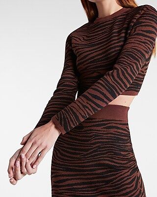 Zebra Print Strong Shoulder Cropped Sweater | Express