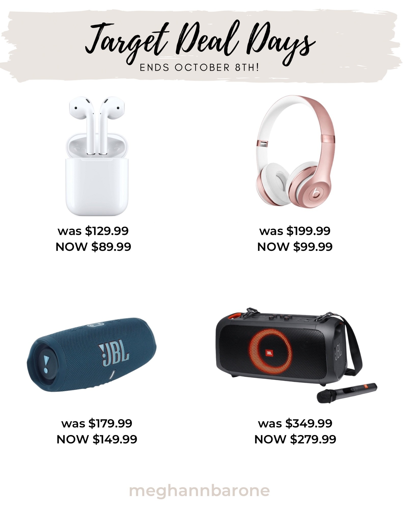 Target Deal Days ends tomorrow October 8th. Grab these electronics now at up to 50% off! Beats, air pods, apple, jbl, speaker. 

#LTKfamily #LTKhome #LTKsalealert