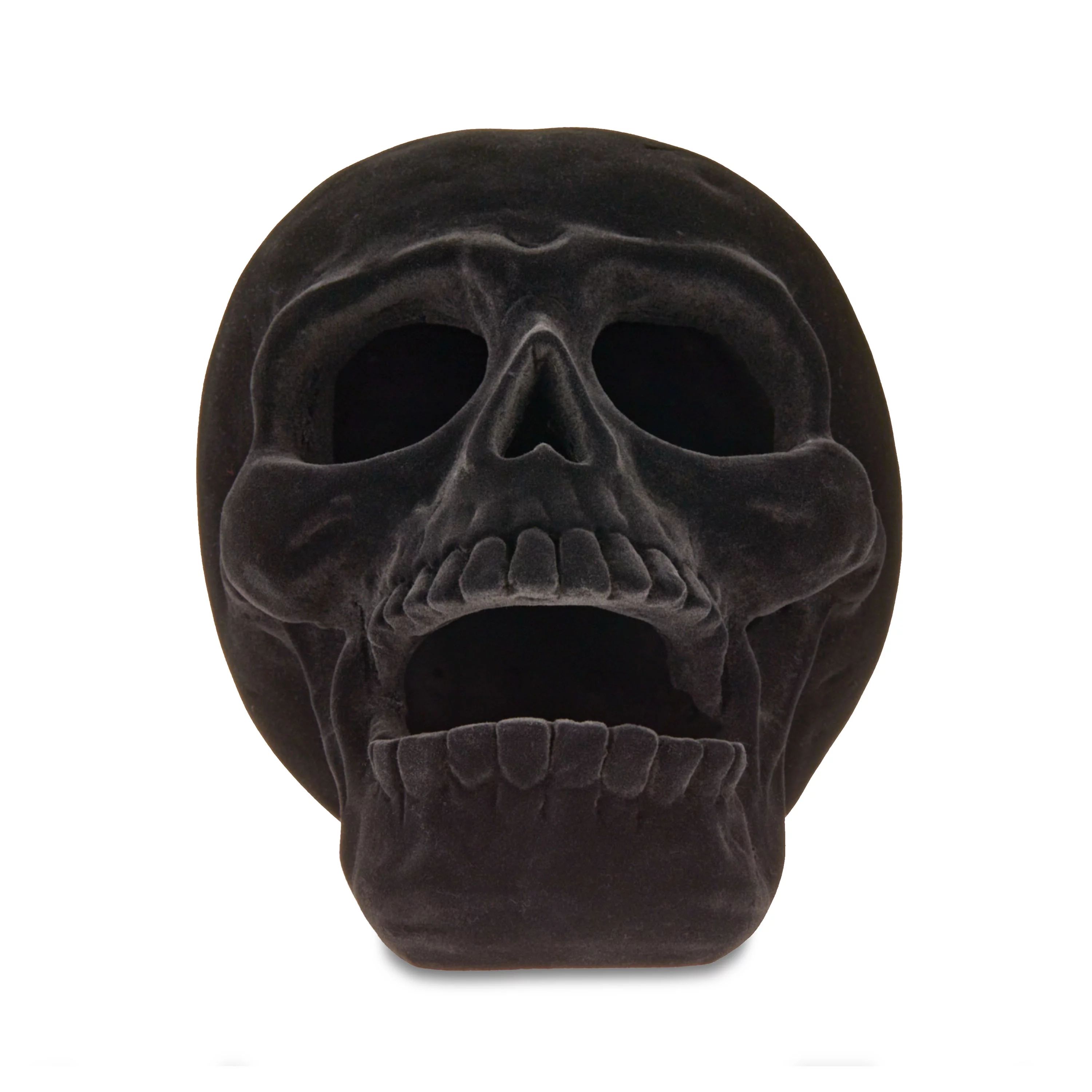 Halloween Large Black Flocked Resin Skull Decoration, 5.25 in x 7.75 in x 5.35 in, by Way To Cele... | Walmart (US)