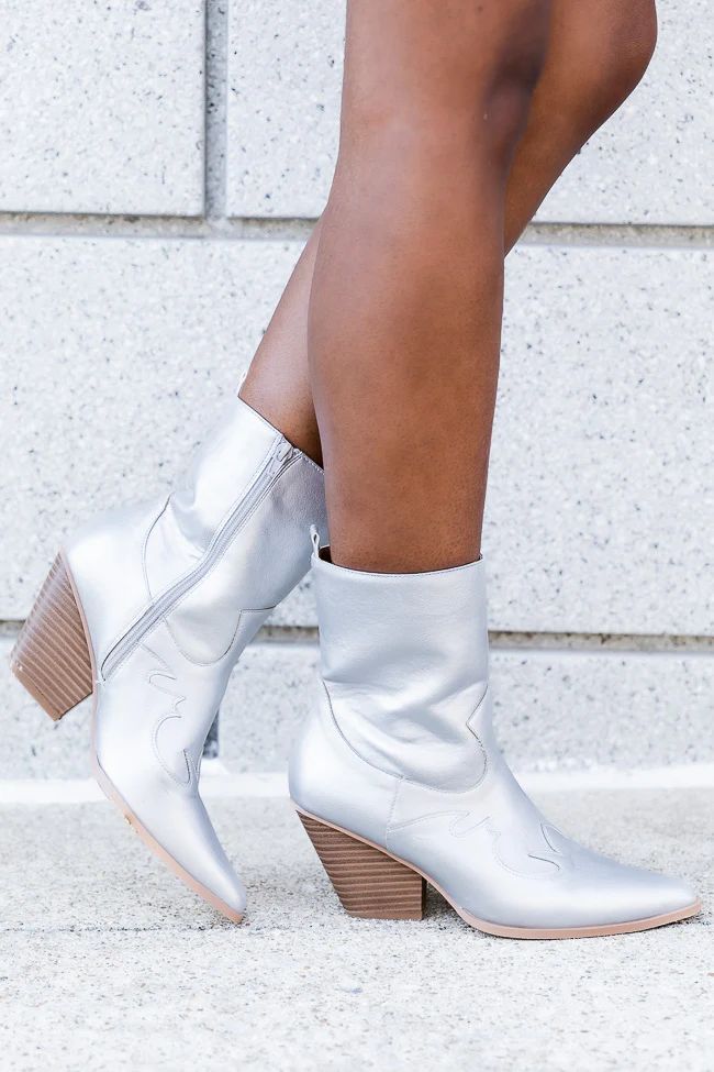 Martina Silver Metallic Cowboy Bootie | Pink Lily