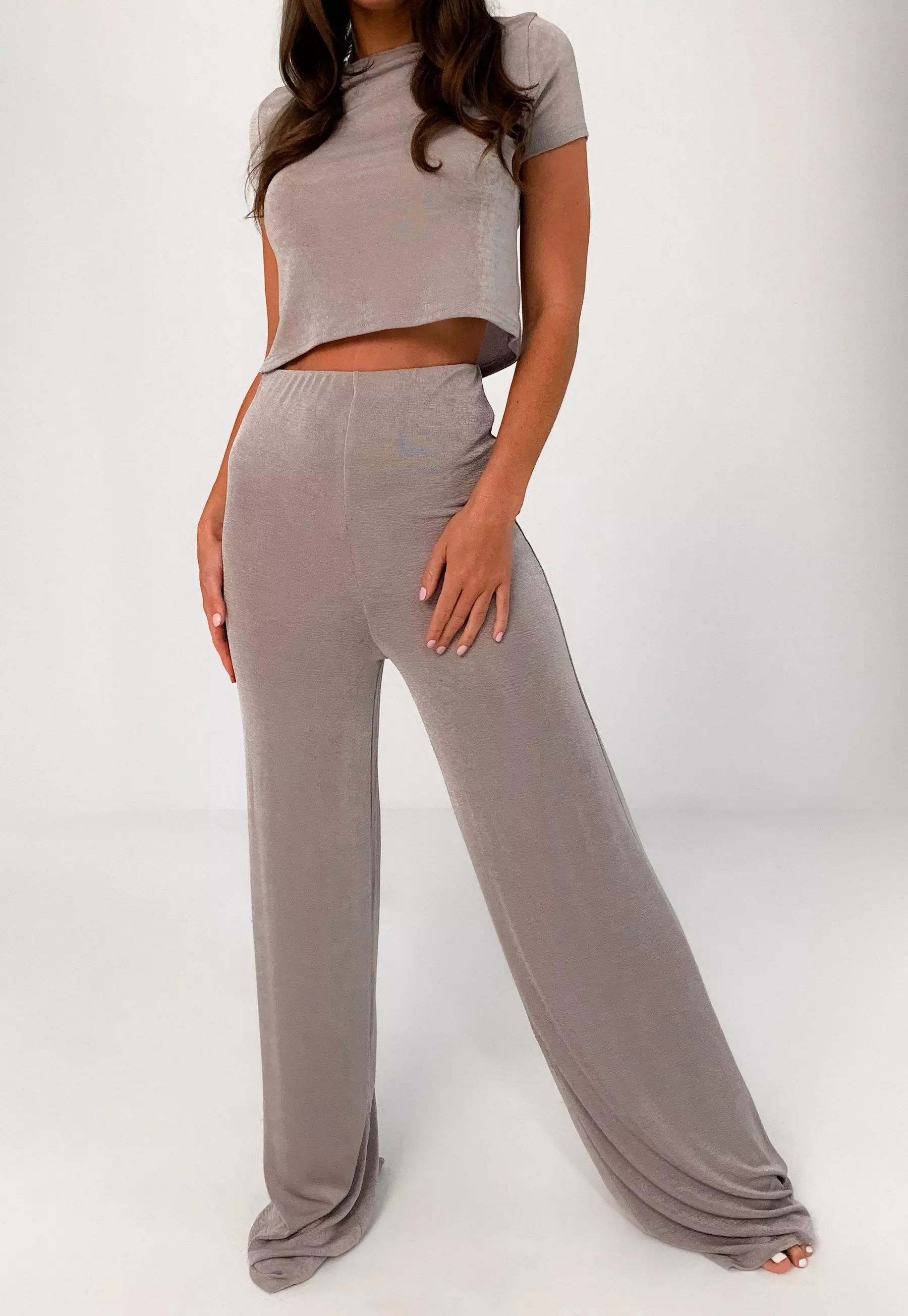 Tall Gray Crop Top And Wide Leg Trousers Loungewear | Missguided (US & CA)