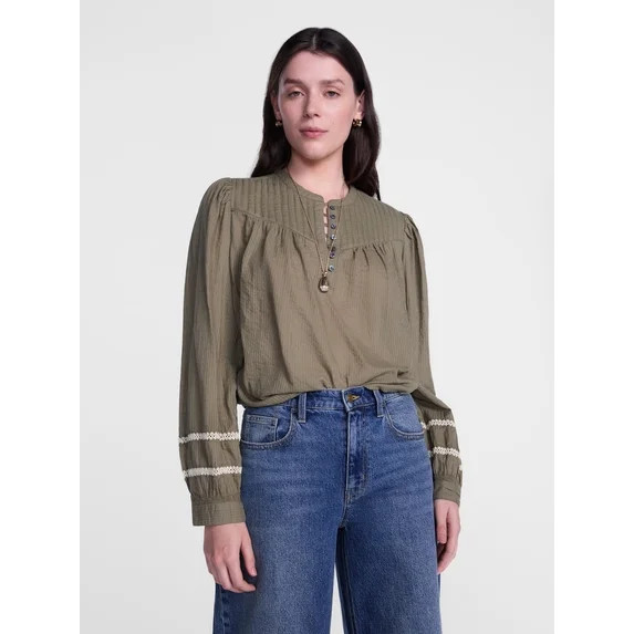 Scenario Women's and Women's Plus Quilted Detail Long Sleeve Top, Sizes XS-4X | Walmart (US)