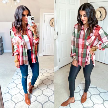 Walmart flannels!! I sized up to a medium for an oversized fit. Come in several colors/prints! Sized up to a medium in tank. Sized up one in the skinny jeans. Faux leather leggings size small (run big, size down).
Size up if in between in mules 
Boots Tts 


#LTKunder50 #LTKunder100 #LTKstyletip