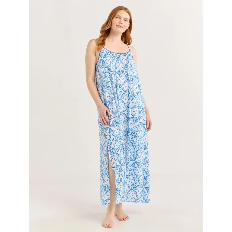 Joyspun Women’s Sleepwear Woven Strappy Maxi Nightgown, Sizes S-4X | Walmart (US)