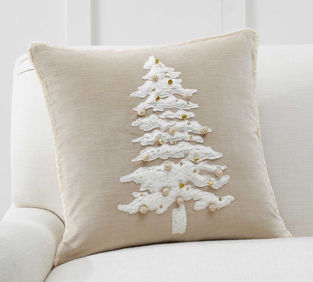 Velvet Sherpa Tree Applique Pillow Cover, 20 x 20&amp;quot;, Neutral/Ivory | Pottery Barn (US)