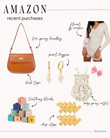 Recent amazon purchases!

Floral pj romper, pearl earrings, tan leather spring handbag, baby girl clothing a 

#LTKunder50 #LTKFind #LTKbaby