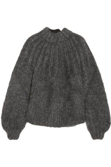 GANNI - Julliard Open-back Mohair And Wool-blend Sweater - Charcoal | NET-A-PORTER (US)