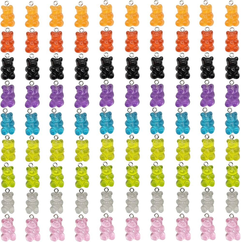 TIHOOD 100 PCS Resin Gummy Bear Pendant Colorful Bear Candy Charms Cartoon Bear Keychains Necklac... | Amazon (US)